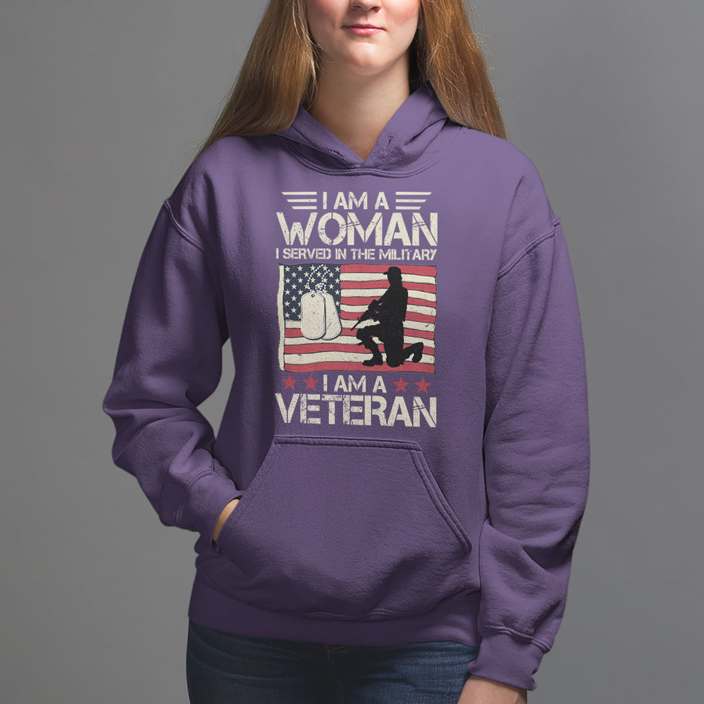 Female Veteran Hoodie I Am A Woman I Served In The Military American Flag Women TS02 Purple Printyourwear