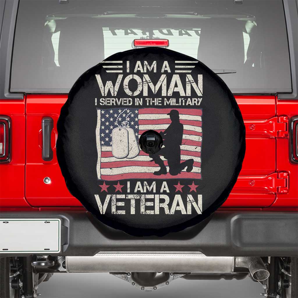 Female Veteran Spare Tire Cover I Am A Woman I Served In The Military American Flag Women TS02 Black Print Your Wear