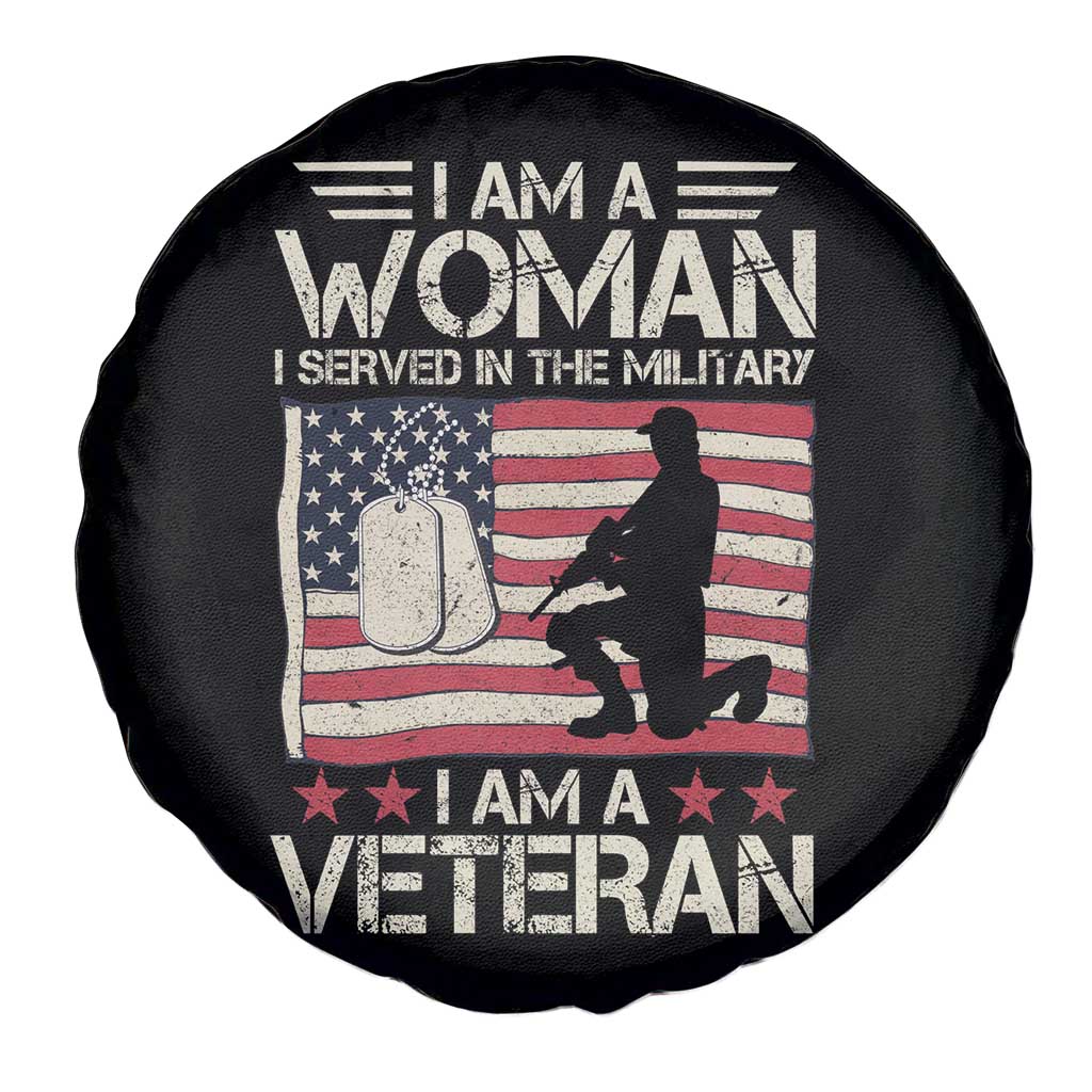 Female Veteran Spare Tire Cover I Am A Woman I Served In The Military American Flag Women TS02 Print Your Wear
