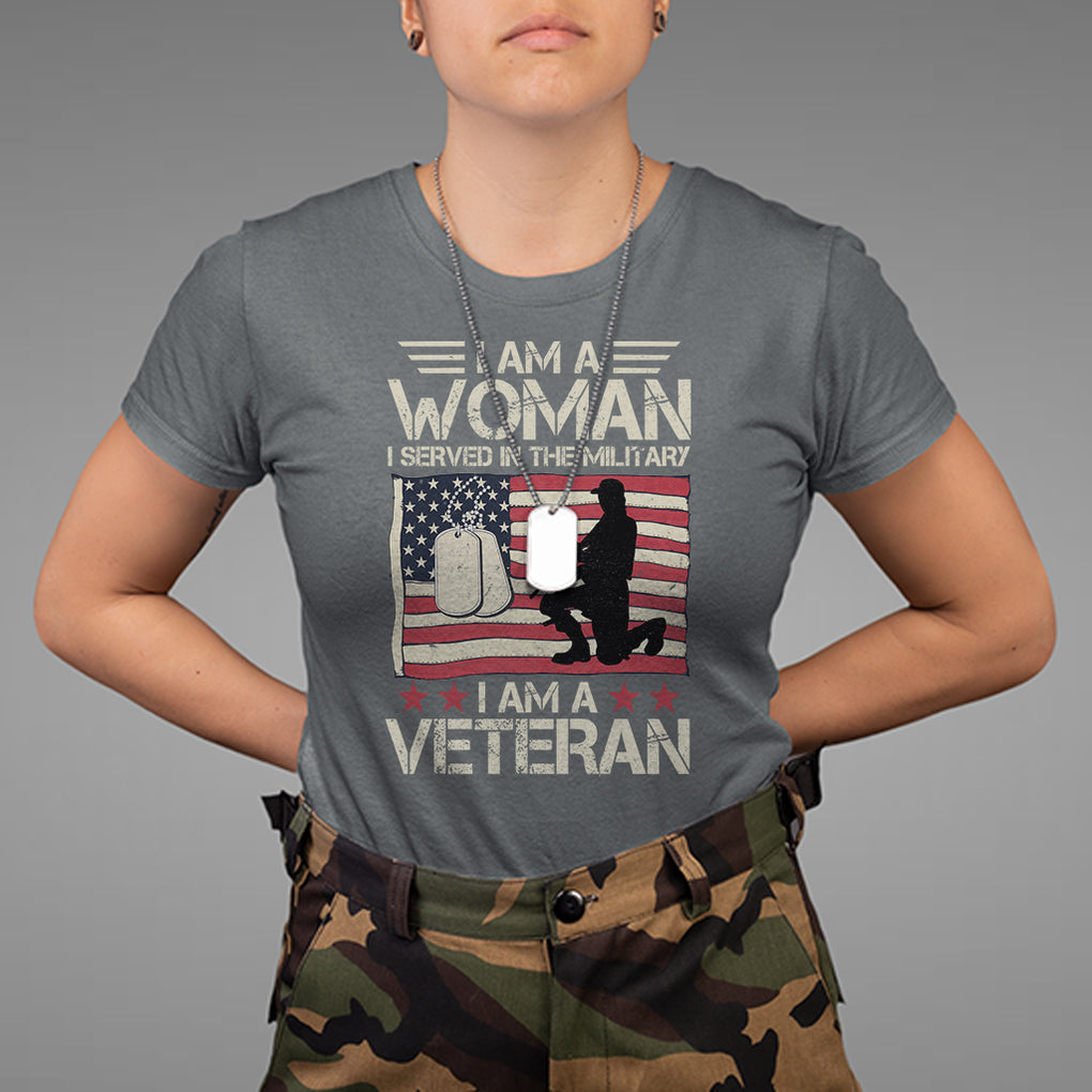 Female Veteran T Shirt I Am A Woman I Served In The Military American Flag Women TS02 Dark Heather Printyourwear