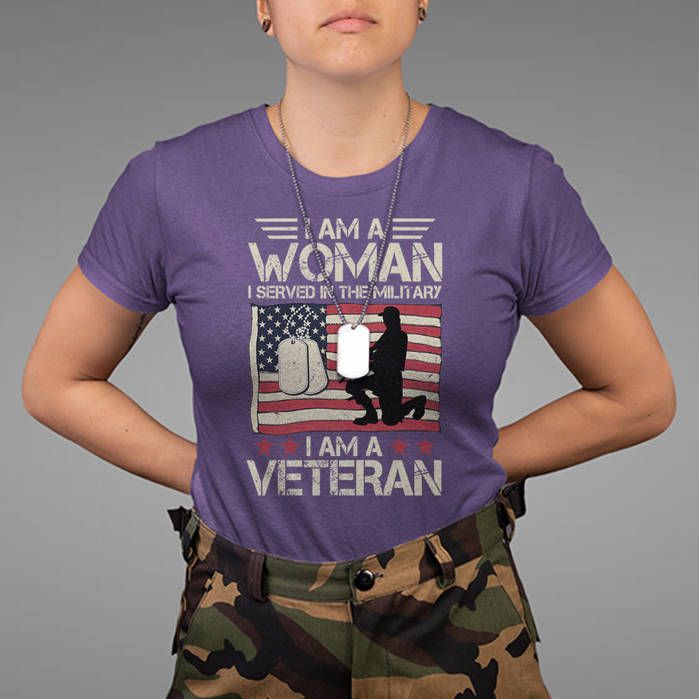 Female Veteran T Shirt I Am A Woman I Served In The Military American Flag Women TS02 Purple Printyourwear