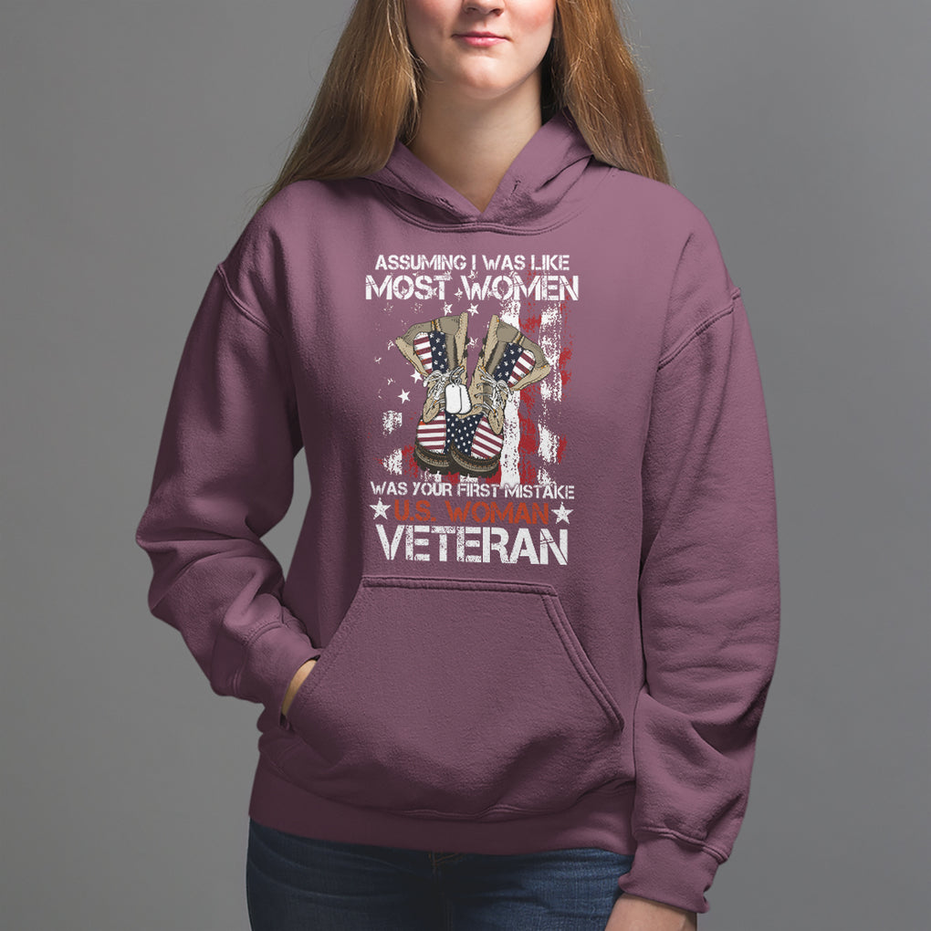 Female Veteran Hoodie Assuming I Was Like Most Women Was Your First Mistake American Flag Dog Tags And Combat Boots TS02 Maroon Printyourwear