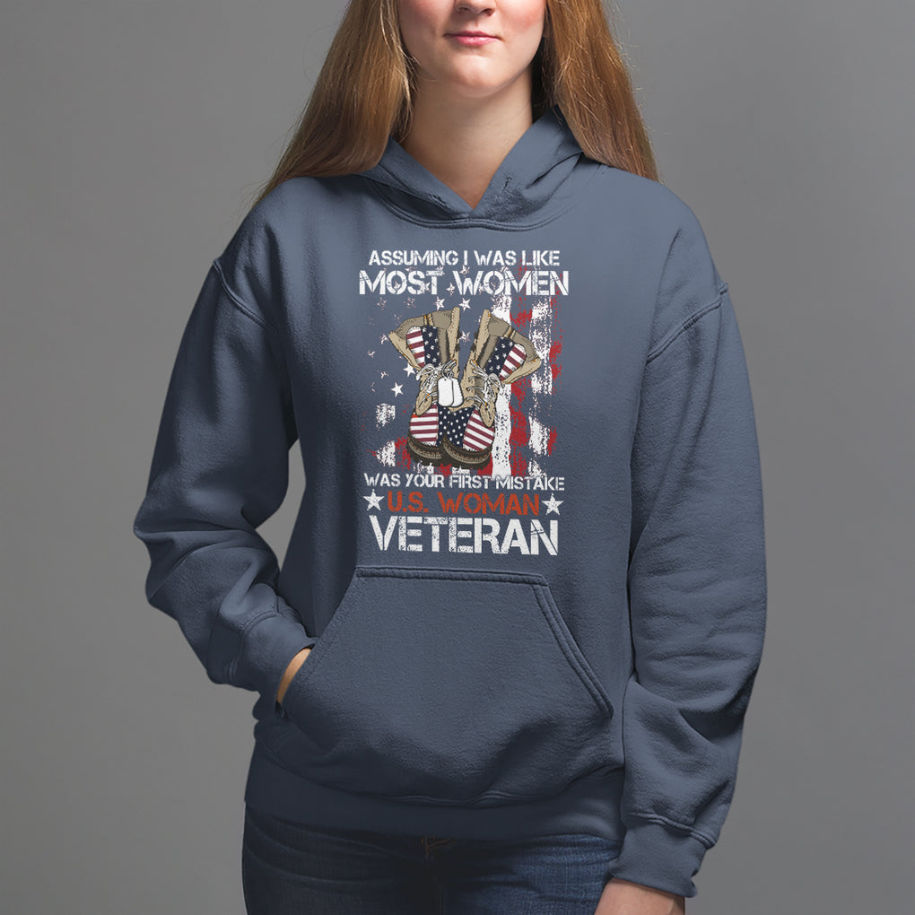 Female Veteran Hoodie Assuming I Was Like Most Women Was Your First Mistake American Flag Dog Tags And Combat Boots TS02 Navy Printyourwear
