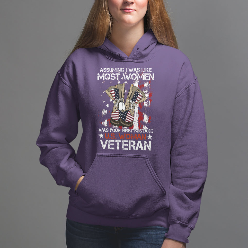 Female Veteran Hoodie Assuming I Was Like Most Women Was Your First Mistake American Flag Dog Tags And Combat Boots TS02 Purple Printyourwear