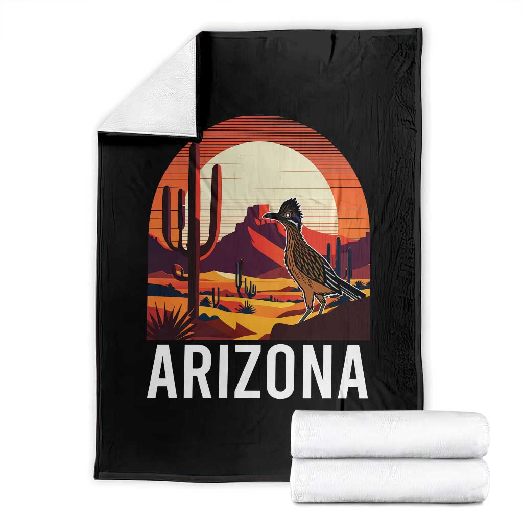 Retro Arizona Roadrunner Desert Sunset Graphic Throw Blanket Southwest Saguaro Cactus Wildlife Travel Souvenir TS02 Black Print Your Wear