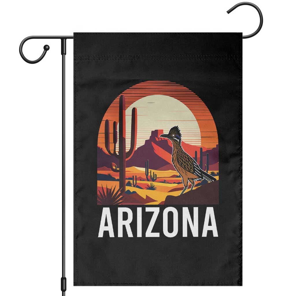 Retro Arizona Roadrunner Desert Sunset Graphic Garden Flag Southwest Saguaro Cactus Wildlife Travel Souvenir TS02 Black Print Your Wear