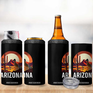 Retro Arizona Roadrunner Desert Sunset Graphic 4 in 1 Can Cooler Tumbler Southwest Saguaro Cactus Wildlife Travel Souvenir