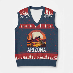 Retro Arizona Roadrunner Desert Sunset Graphic V-Neck Knit Sweater Vest Southwest Saguaro Cactus Wildlife Travel Souvenir