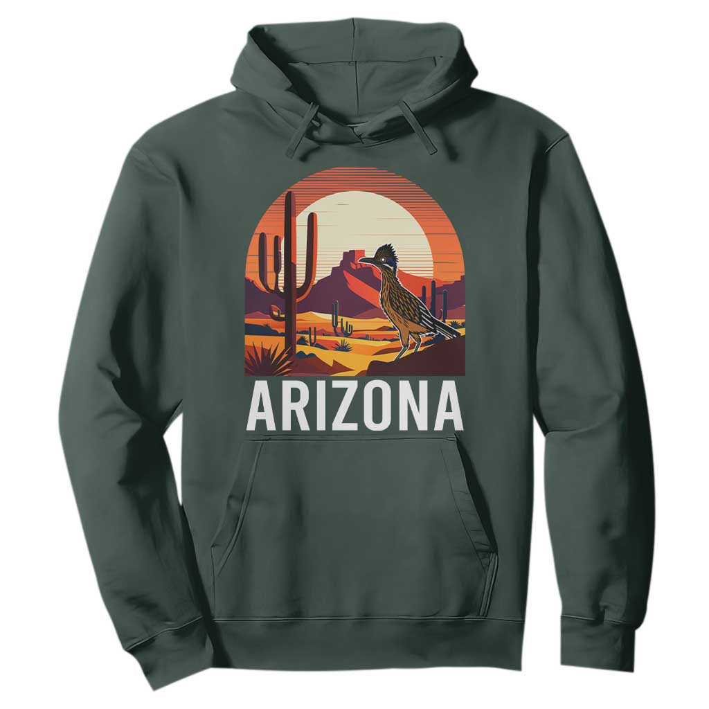 Retro Arizona Roadrunner Desert Sunset Graphic Hoodie Southwest Saguaro Cactus Wildlife Travel Souvenir
