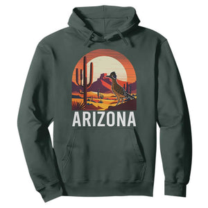 Retro Arizona Roadrunner Desert Sunset Graphic Hoodie Southwest Saguaro Cactus Wildlife Travel Souvenir