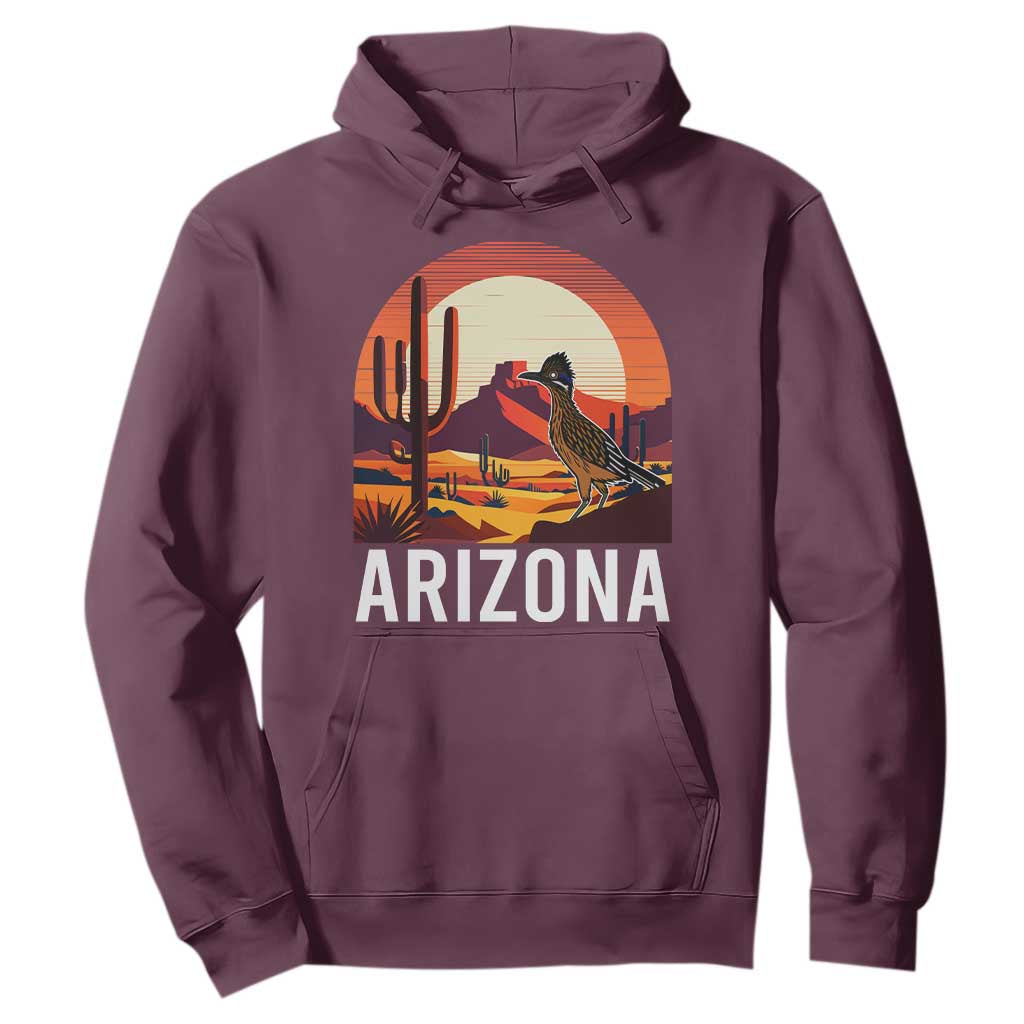 Retro Arizona Roadrunner Desert Sunset Graphic Hoodie Southwest Saguaro Cactus Wildlife Travel Souvenir