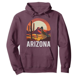 Retro Arizona Roadrunner Desert Sunset Graphic Hoodie Southwest Saguaro Cactus Wildlife Travel Souvenir