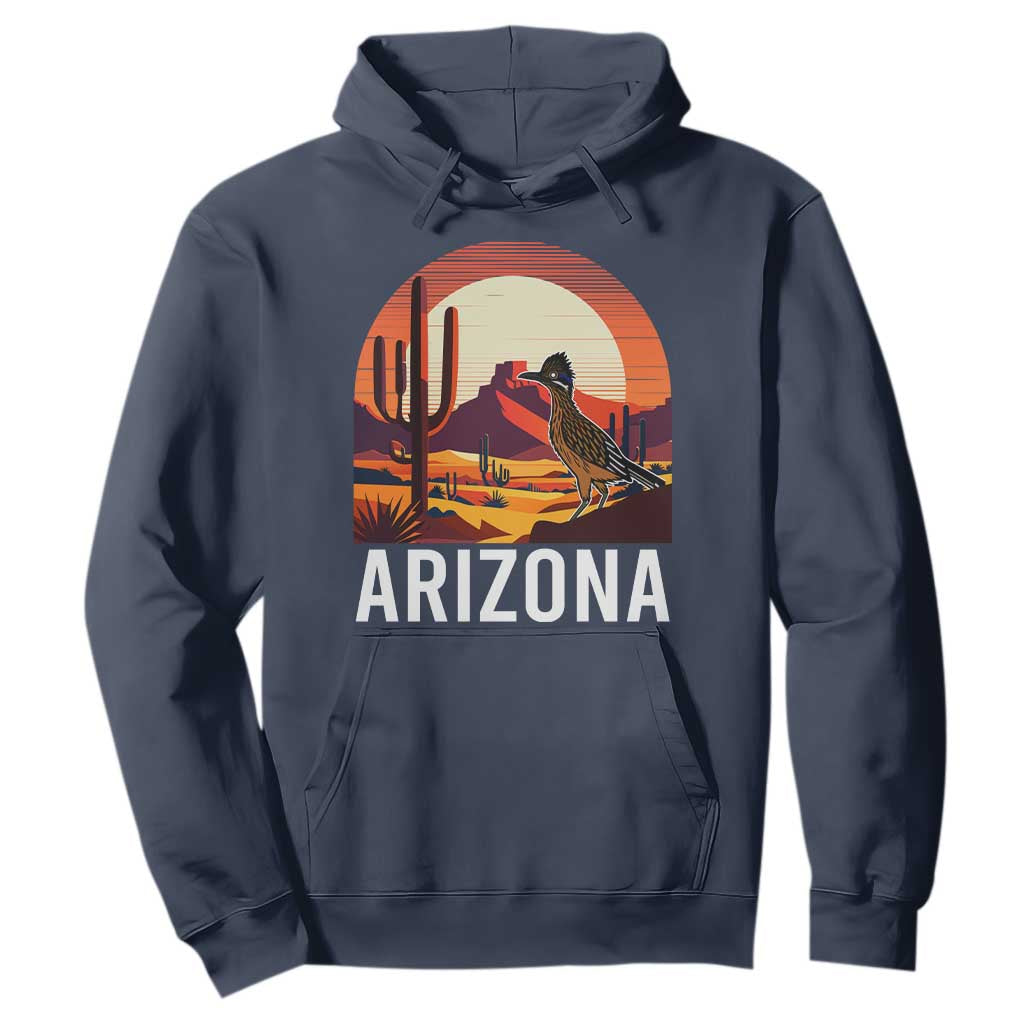 Retro Arizona Roadrunner Desert Sunset Graphic Hoodie Southwest Saguaro Cactus Wildlife Travel Souvenir