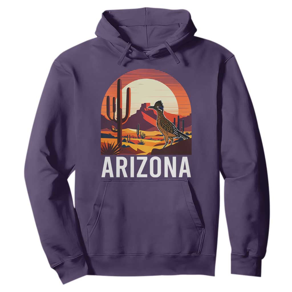 Retro Arizona Roadrunner Desert Sunset Graphic Hoodie Southwest Saguaro Cactus Wildlife Travel Souvenir