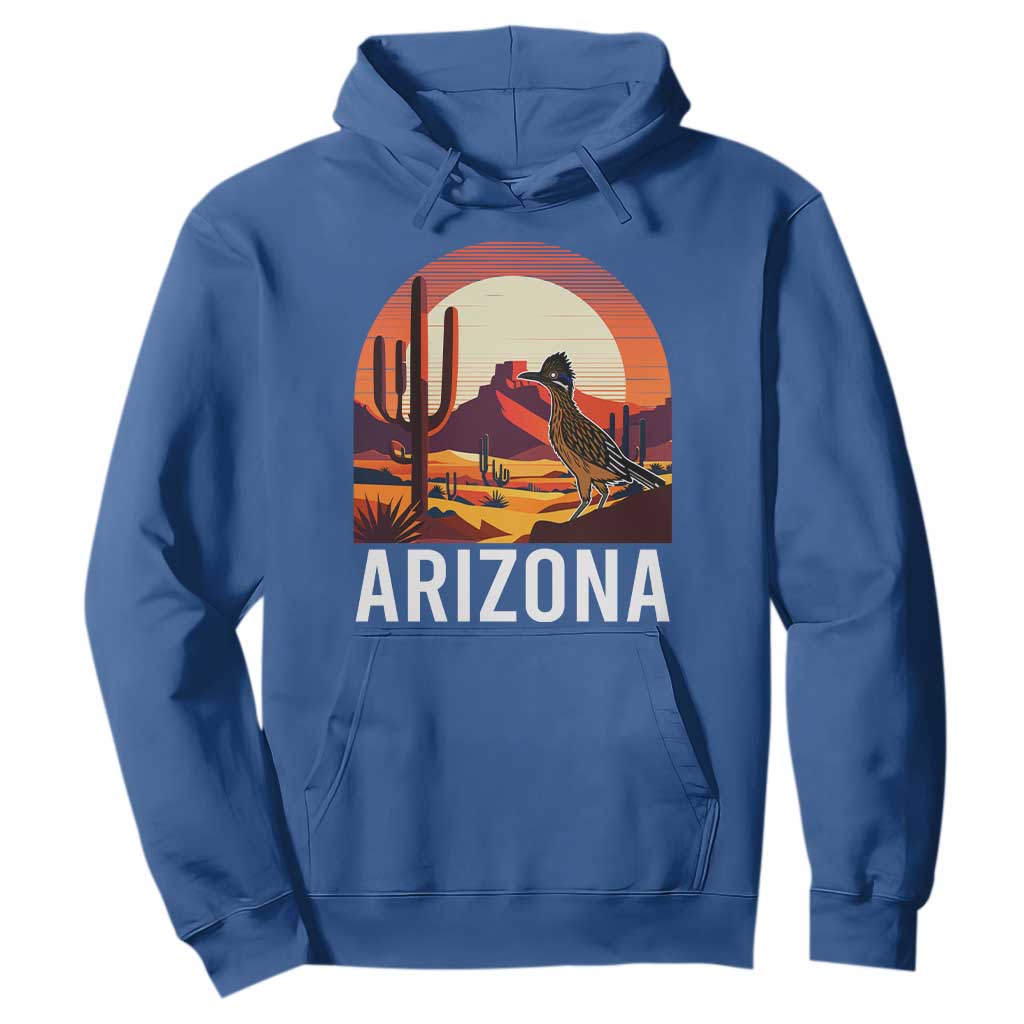 Retro Arizona Roadrunner Desert Sunset Graphic Hoodie Southwest Saguaro Cactus Wildlife Travel Souvenir