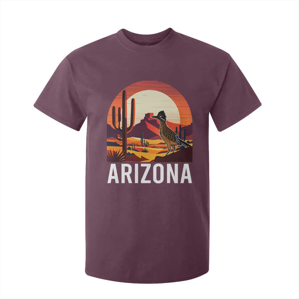 Retro Arizona Roadrunner Desert Sunset Graphic T Shirt For Kid Southwest Saguaro Cactus Wildlife Travel Souvenir