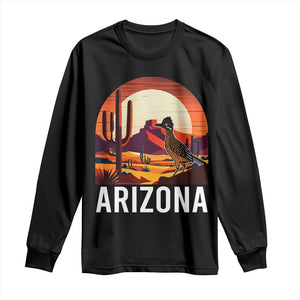 Retro Arizona Roadrunner Desert Sunset Graphic Long Sleeve Shirt Southwest Saguaro Cactus Wildlife Travel Souvenir