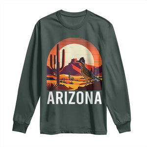 Retro Arizona Roadrunner Desert Sunset Graphic Long Sleeve Shirt Southwest Saguaro Cactus Wildlife Travel Souvenir