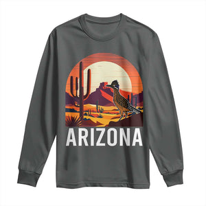 Retro Arizona Roadrunner Desert Sunset Graphic Long Sleeve Shirt Southwest Saguaro Cactus Wildlife Travel Souvenir
