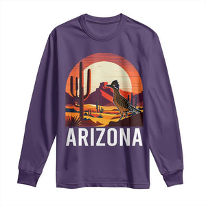 Retro Arizona Roadrunner Desert Sunset Graphic Long Sleeve Shirt Southwest Saguaro Cactus Wildlife Travel Souvenir