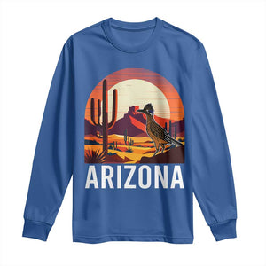 Retro Arizona Roadrunner Desert Sunset Graphic Long Sleeve Shirt Southwest Saguaro Cactus Wildlife Travel Souvenir