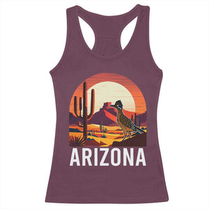 Retro Arizona Roadrunner Desert Sunset Graphic Racerback Tank Top Southwest Saguaro Cactus Wildlife Travel Souvenir