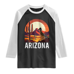 Retro Arizona Roadrunner Desert Sunset Graphic Raglan Shirt Southwest Saguaro Cactus Wildlife Travel Souvenir