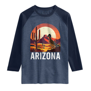 Retro Arizona Roadrunner Desert Sunset Graphic Raglan Shirt Southwest Saguaro Cactus Wildlife Travel Souvenir