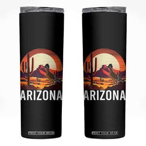 Retro Arizona Roadrunner Desert Sunset Graphic Skinny Tumbler Southwest Saguaro Cactus Wildlife Travel Souvenir