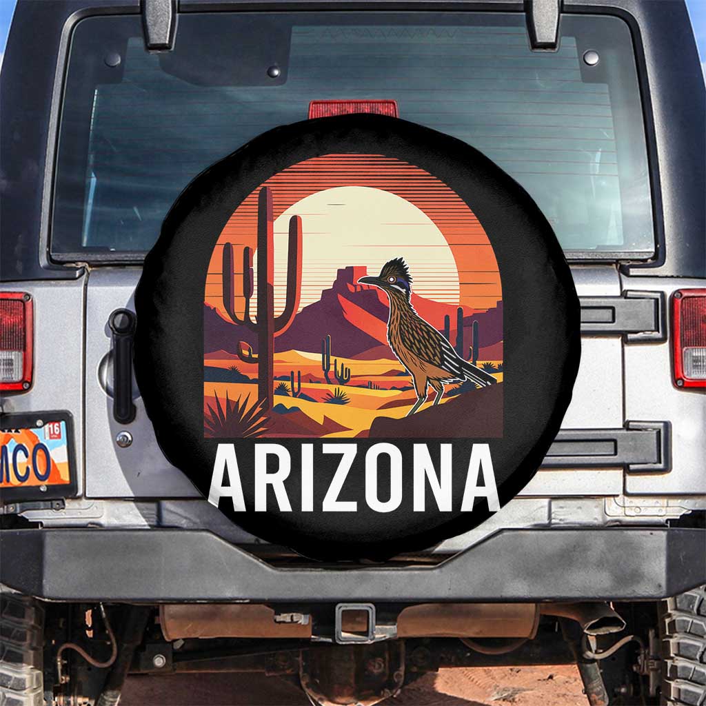 Retro Arizona Roadrunner Desert Sunset Graphic Spare Tire Cover Southwest Saguaro Cactus Wildlife Travel Souvenir