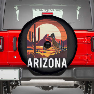 Retro Arizona Roadrunner Desert Sunset Graphic Spare Tire Cover Southwest Saguaro Cactus Wildlife Travel Souvenir