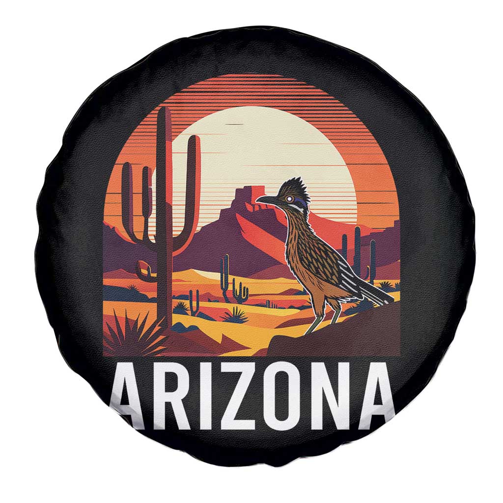 Retro Arizona Roadrunner Desert Sunset Graphic Spare Tire Cover Southwest Saguaro Cactus Wildlife Travel Souvenir