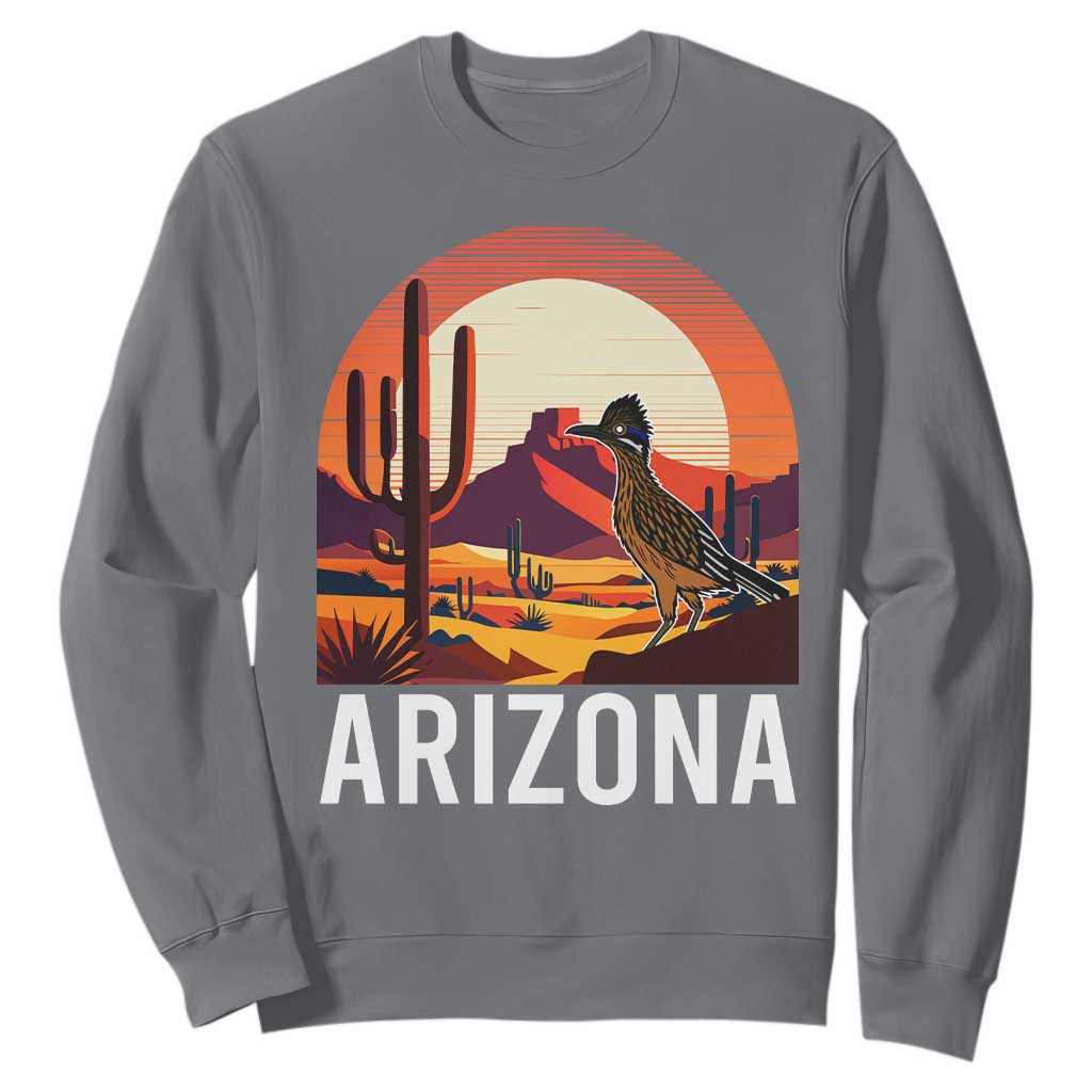 Retro Arizona Roadrunner Desert Sunset Graphic Sweatshirt Southwest Saguaro Cactus Wildlife Travel Souvenir