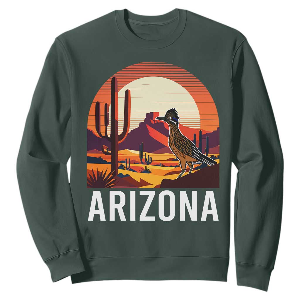 Retro Arizona Roadrunner Desert Sunset Graphic Sweatshirt Southwest Saguaro Cactus Wildlife Travel Souvenir