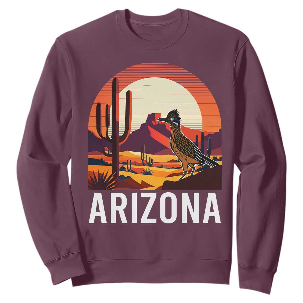 Retro Arizona Roadrunner Desert Sunset Graphic Sweatshirt Southwest Saguaro Cactus Wildlife Travel Souvenir