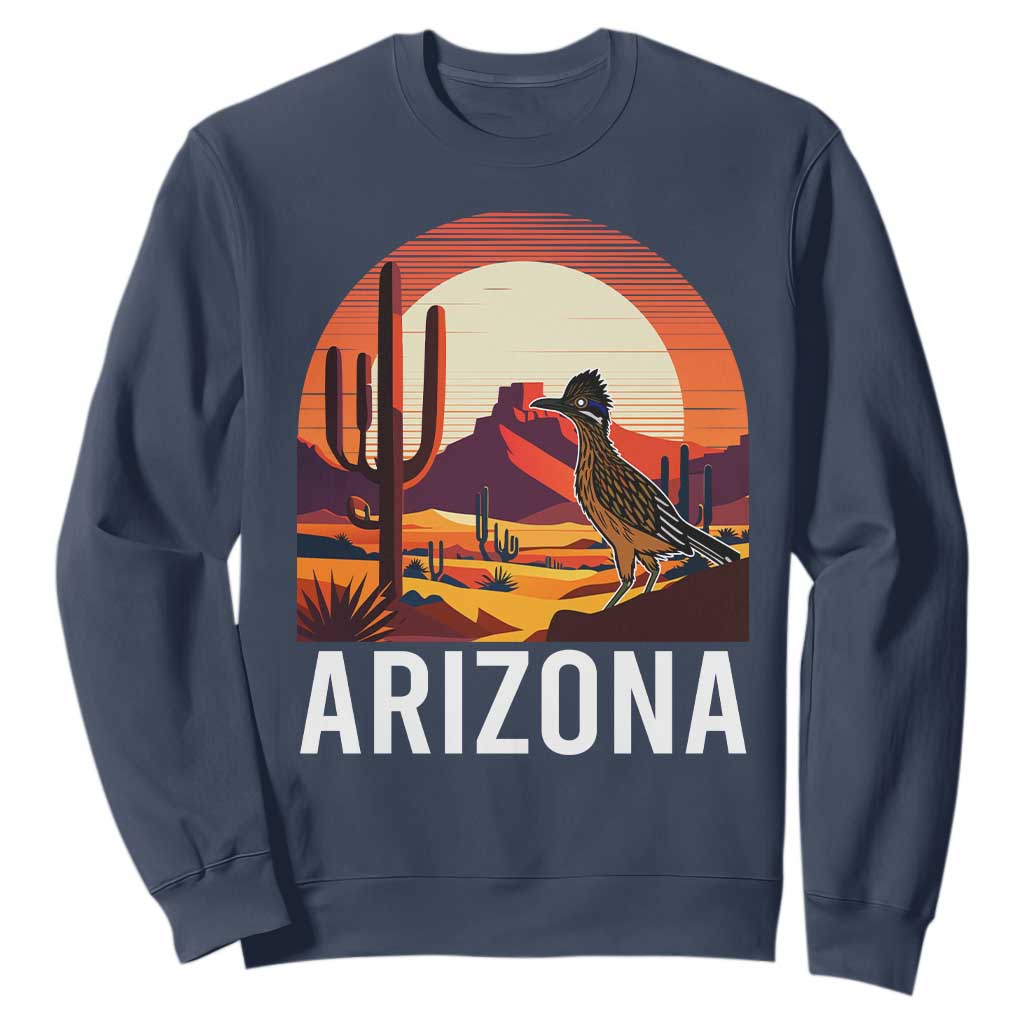 Retro Arizona Roadrunner Desert Sunset Graphic Sweatshirt Southwest Saguaro Cactus Wildlife Travel Souvenir