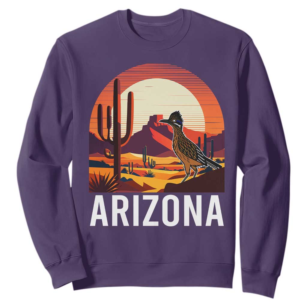 Retro Arizona Roadrunner Desert Sunset Graphic Sweatshirt Southwest Saguaro Cactus Wildlife Travel Souvenir