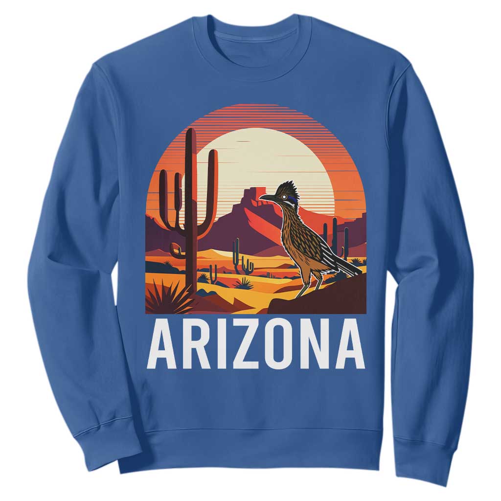 Retro Arizona Roadrunner Desert Sunset Graphic Sweatshirt Southwest Saguaro Cactus Wildlife Travel Souvenir