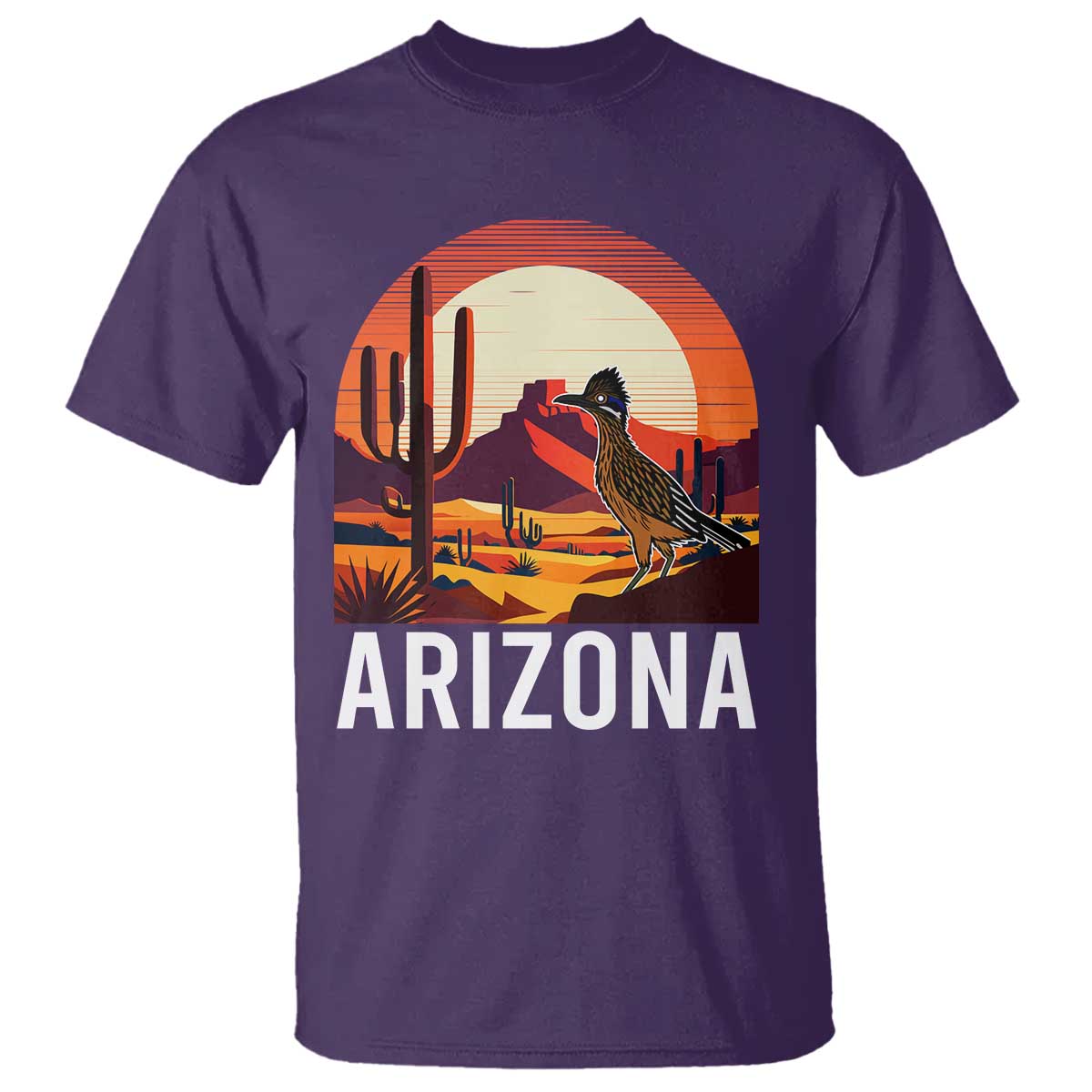 Retro Arizona Roadrunner Desert Sunset Graphic T Shirt Southwest Saguaro Cactus Wildlife Travel Souvenir