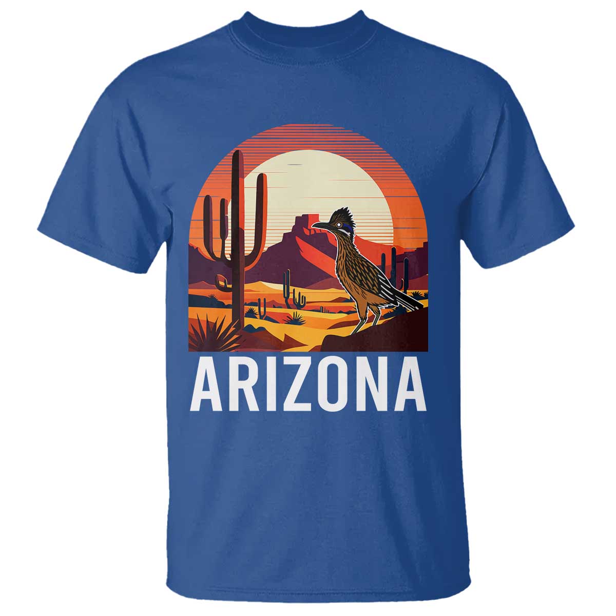 Retro Arizona Roadrunner Desert Sunset Graphic T Shirt Southwest Saguaro Cactus Wildlife Travel Souvenir