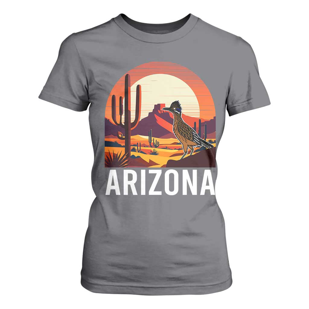 Retro Arizona Roadrunner Desert Sunset Graphic T Shirt For Women Southwest Saguaro Cactus Wildlife Travel Souvenir