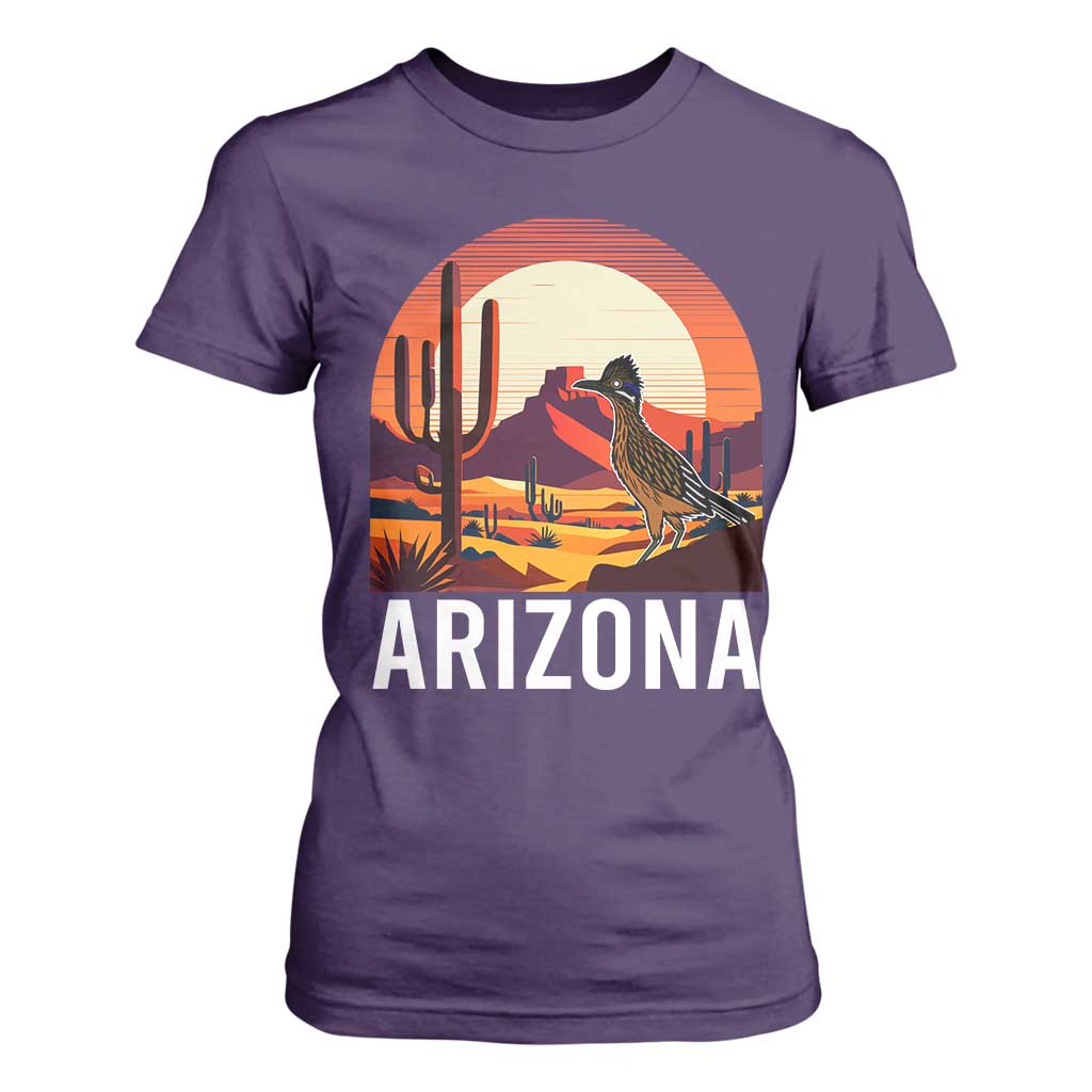 Retro Arizona Roadrunner Desert Sunset Graphic T Shirt For Women Southwest Saguaro Cactus Wildlife Travel Souvenir