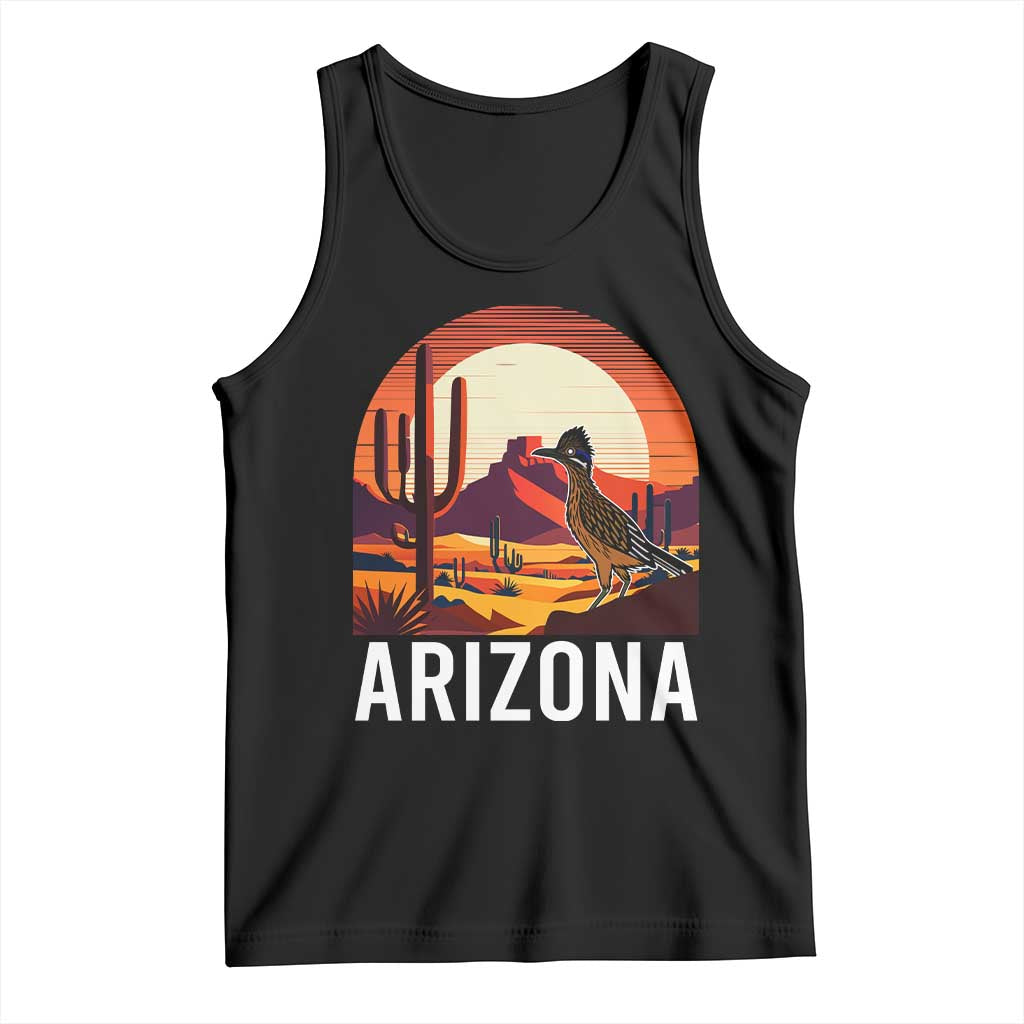 Retro Arizona Roadrunner Desert Sunset Graphic Tank Top Southwest Saguaro Cactus Wildlife Travel Souvenir TS02 Black Print Your Wear