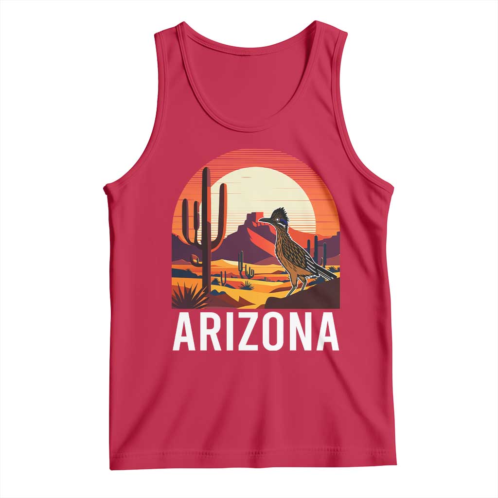 Retro Arizona Roadrunner Desert Sunset Graphic Tank Top Southwest Saguaro Cactus Wildlife Travel Souvenir