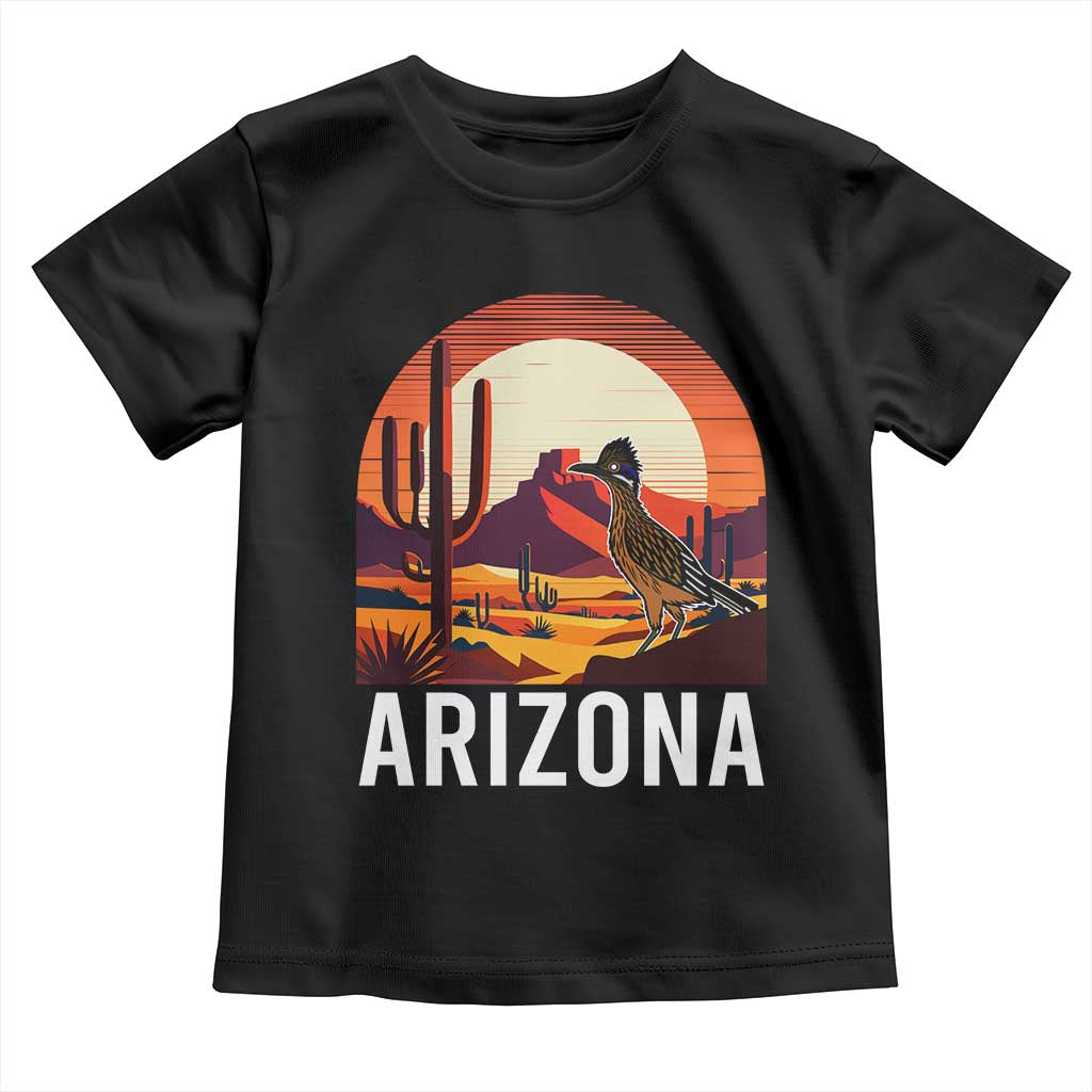 Retro Arizona Roadrunner Desert Sunset Graphic Toddler T Shirt Southwest Saguaro Cactus Wildlife Travel Souvenir TS02 Black Print Your Wear