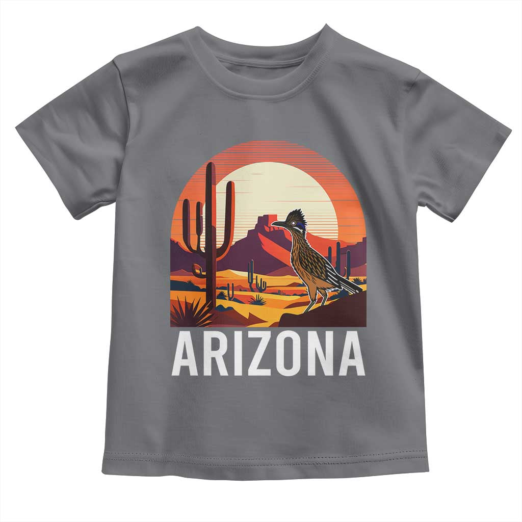 Retro Arizona Roadrunner Desert Sunset Graphic Toddler T Shirt Southwest Saguaro Cactus Wildlife Travel Souvenir