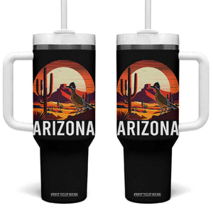 Retro Arizona Roadrunner Desert Sunset Graphic Tumbler With Handle Southwest Saguaro Cactus Wildlife Travel Souvenir