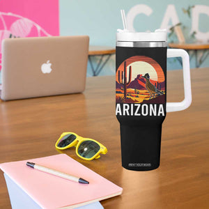 Retro Arizona Roadrunner Desert Sunset Graphic Tumbler With Handle Southwest Saguaro Cactus Wildlife Travel Souvenir