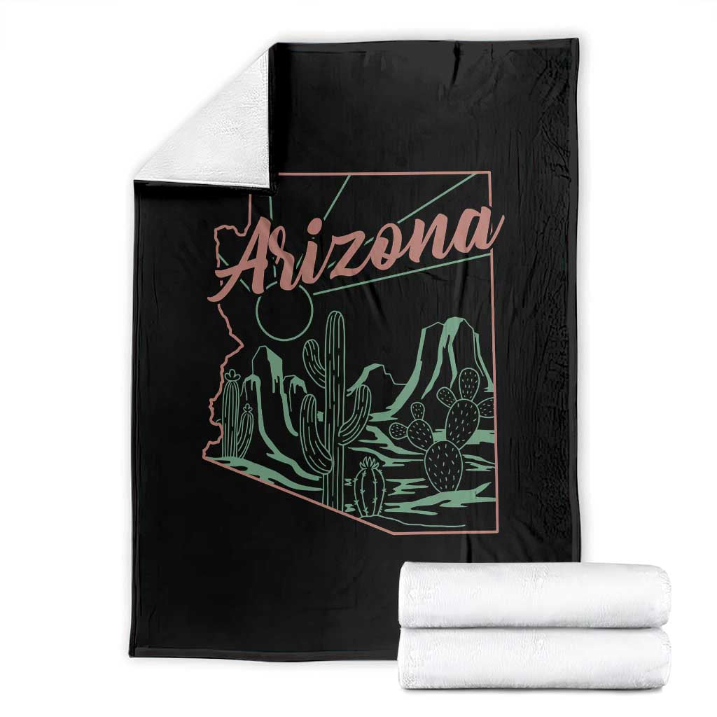 Vintage Arizona State Outline Desert Sunset Graphic Throw Blanket Retro Southwest Saguaro Cactus Travel Souvenir TS02 Black Print Your Wear