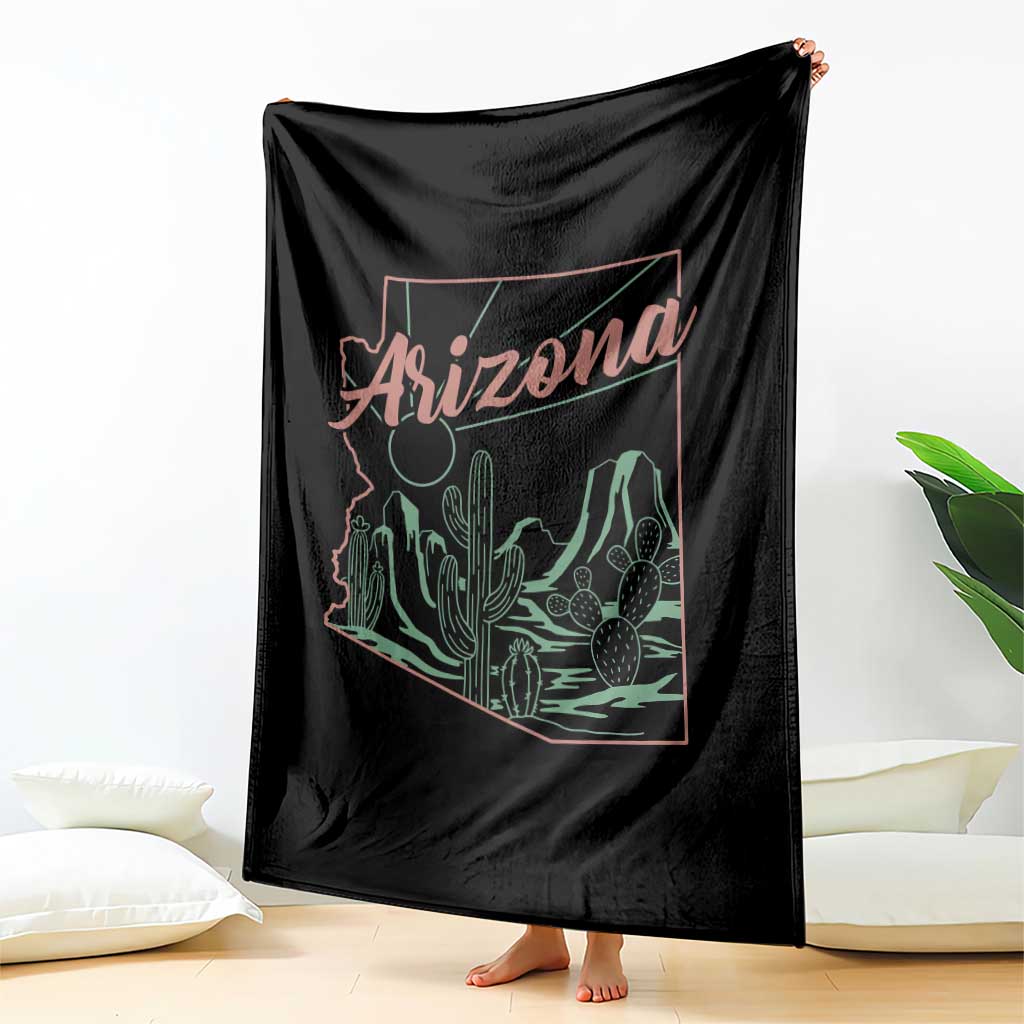 Vintage Arizona State Outline Desert Sunset Graphic Throw Blanket Retro Southwest Saguaro Cactus Travel Souvenir